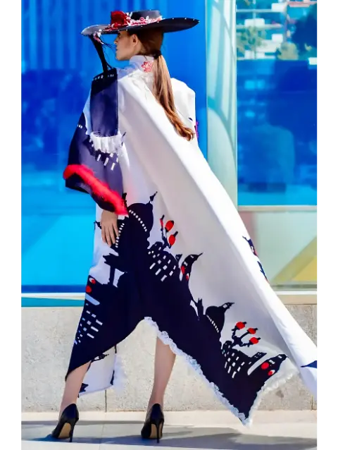 "Imperial Wonder" | Haute Couture Kimono Dress with Hat and Swarovski Crystals
