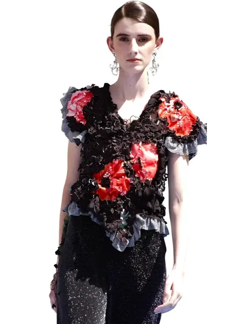 "Poppy Bloom" - Haute Couture Vest-Blouse with Hand-Embroidered Poppies