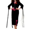 "Nocturne in Bloom" - Haute Couture Set in Black with Fuchsia and Red Floral Appliqués