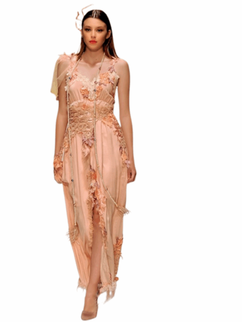 "Lyrical Aurora" - Haute Couture Lingerie-Style Dress in Peach Pink