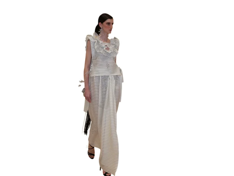 "Line Breeze" Off-White Two-Piece Dress - Image 4
