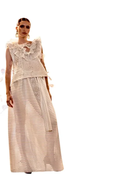 "Line Breeze" Off-White Two-Piece Dress