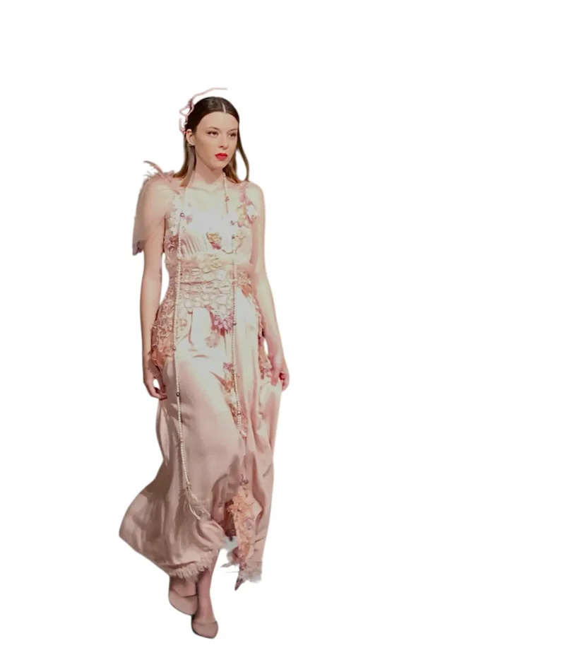 "Lyrical Aurora" - Haute Couture Lingerie-Style Dress in Peach Pink - Image 3