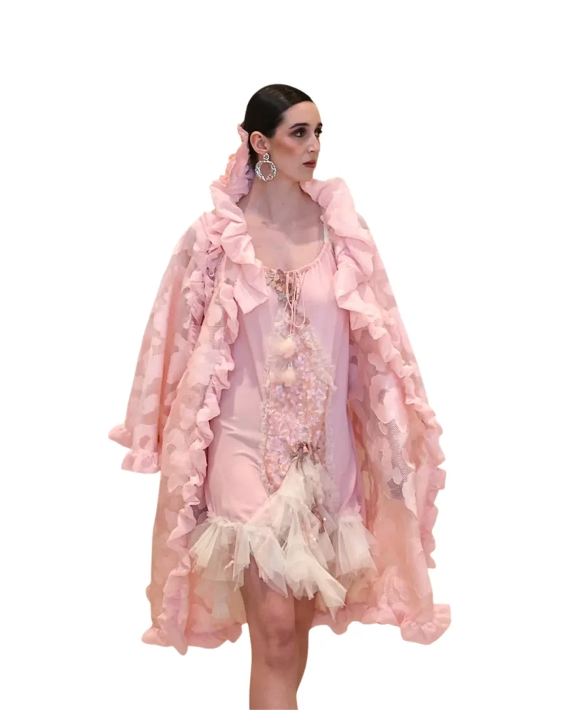 "French Rose" - Haute Couture Set with Ruffle Cape and Lingerie-Style Dress - Image 2