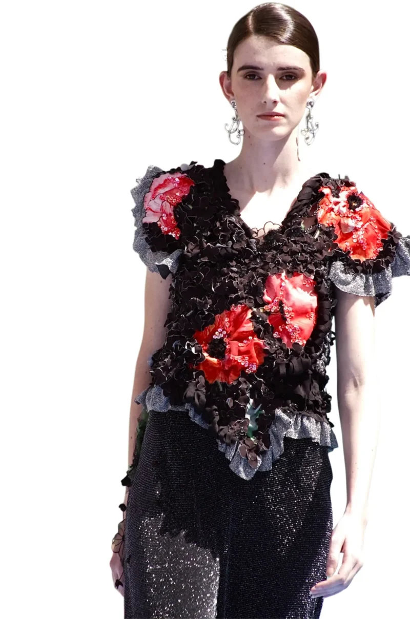 "Poppy Bloom" - Haute Couture Vest-Blouse with Hand-Embroidered Poppies - Image 2